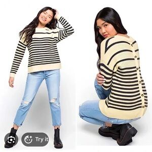 Madewell Black and Cream Striped Sweater
